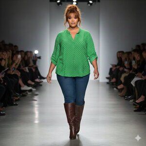 Size XL Chic Green Polka Dot‎ Blouse